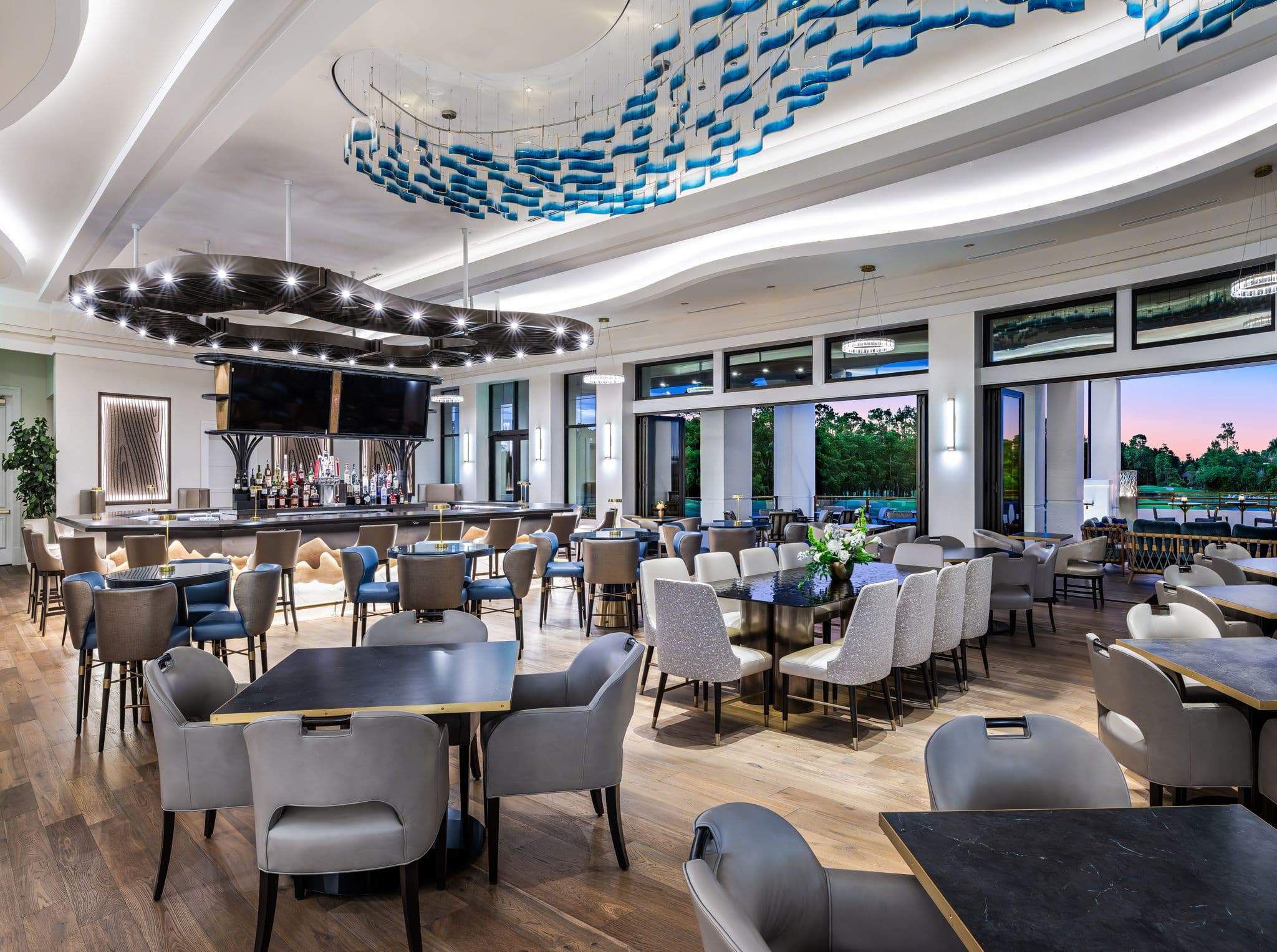 The bar and casual dining room in the renovated clubhouse